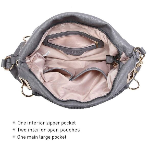 DAESIN Women’s Gray Classic Chain Large Hobo Handbag With Rhinestone Detail - Picture 4 of 12